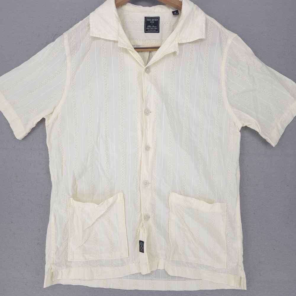 Todd Snyder Shirt Mens Medium White Striped Short Sleeve Looms Button Up Pockets